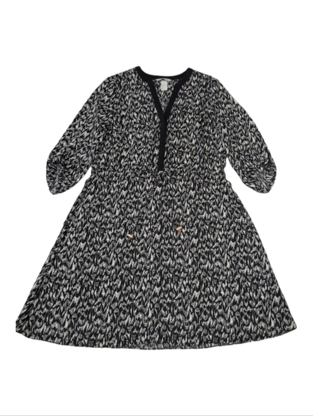 ✨2/$25 H&M abstract leopard dress Animal drawstring waist 3/4th rolled sleeve 